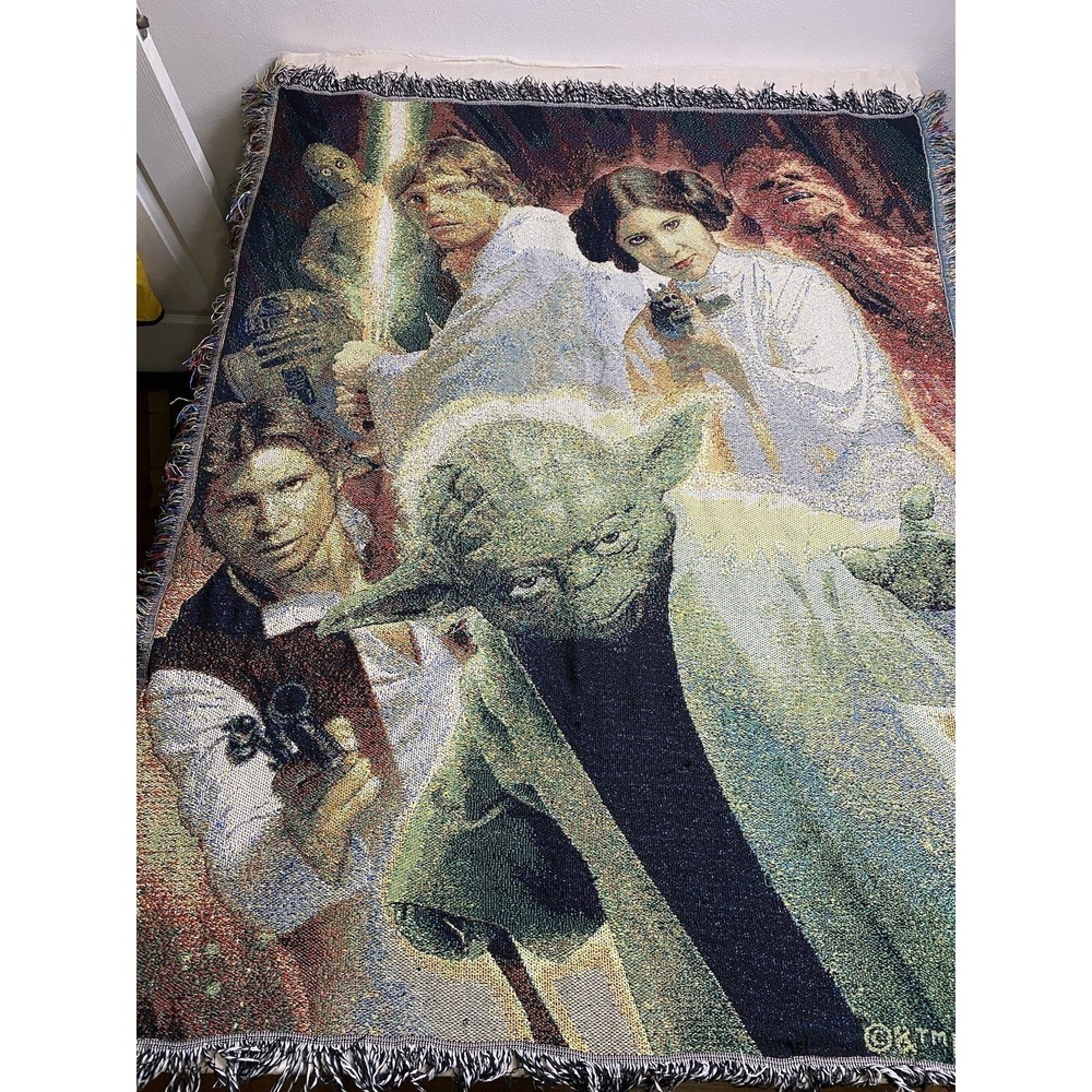 Star Wars Woven Throw Blanket Tapestry 42x55In Yoda Princess Leia R2-D2 Han Solo